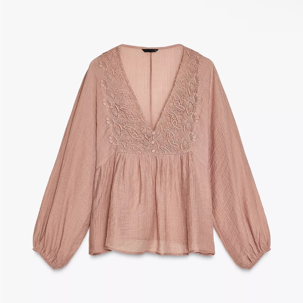 Zara TEXTURED CROCHET BLOUSE
